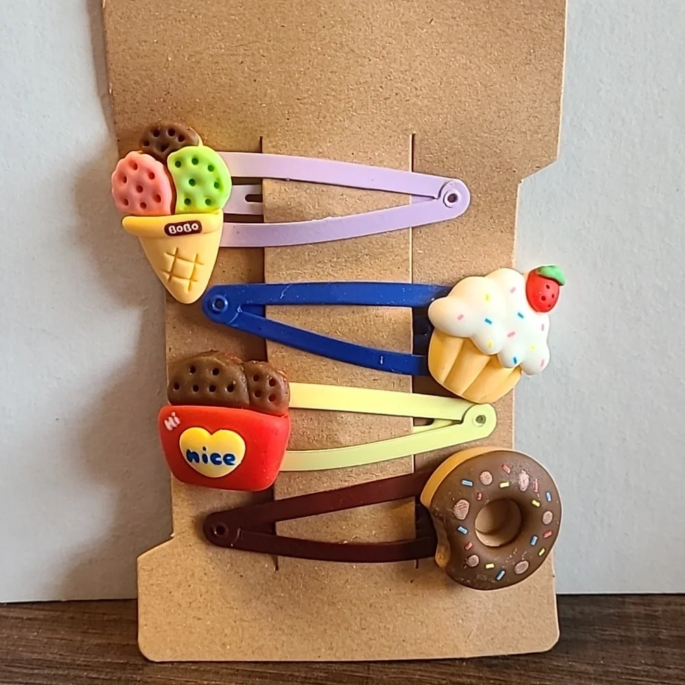Cute Food Hair‎ Clips Set Ice Cream Cupcake Donut Cookies Barrettes